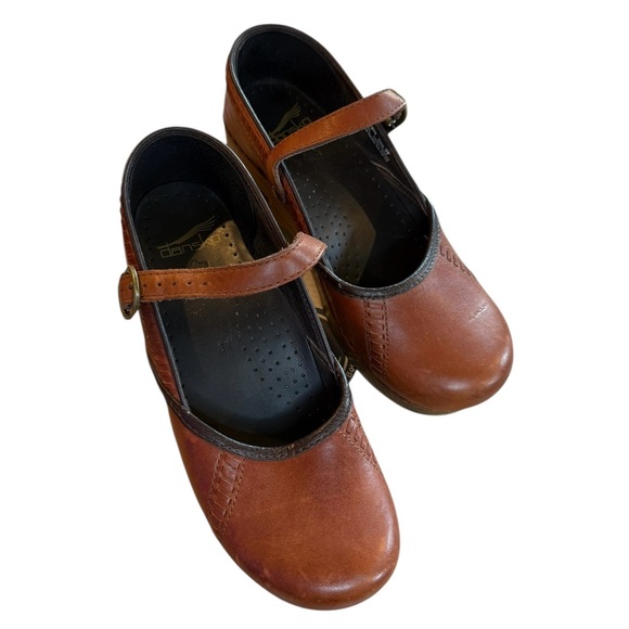 Women’s Dansko Mary Jane Shoes Platform Heel Brown Tan Dark Trim SIZE 37 7 7.5 - Picture 3 of 10